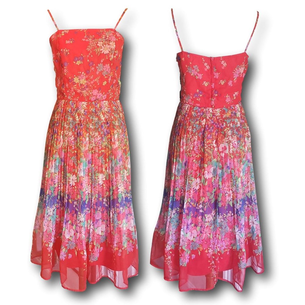 Vintage JANE ANDRE Red Floral Midi Dress